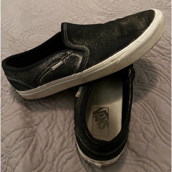 Vans off the wall black suede with gold dust shoes Women’s size 10 - Picture 1 of 10